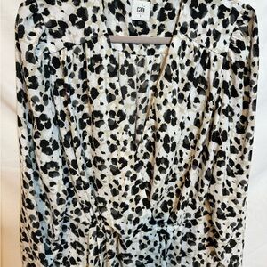 CAbi Black and White Animal Print Blouse
